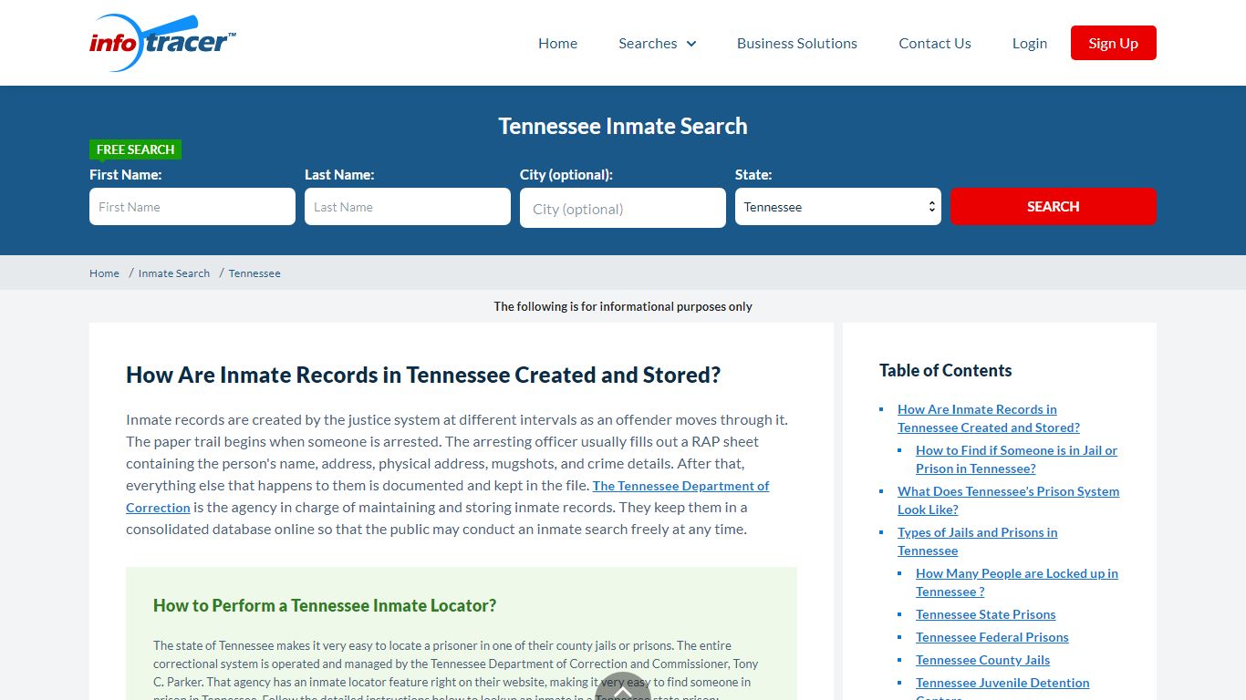 Tennessee Inmate Search, Lookup and Locator Tool - InfoTracer